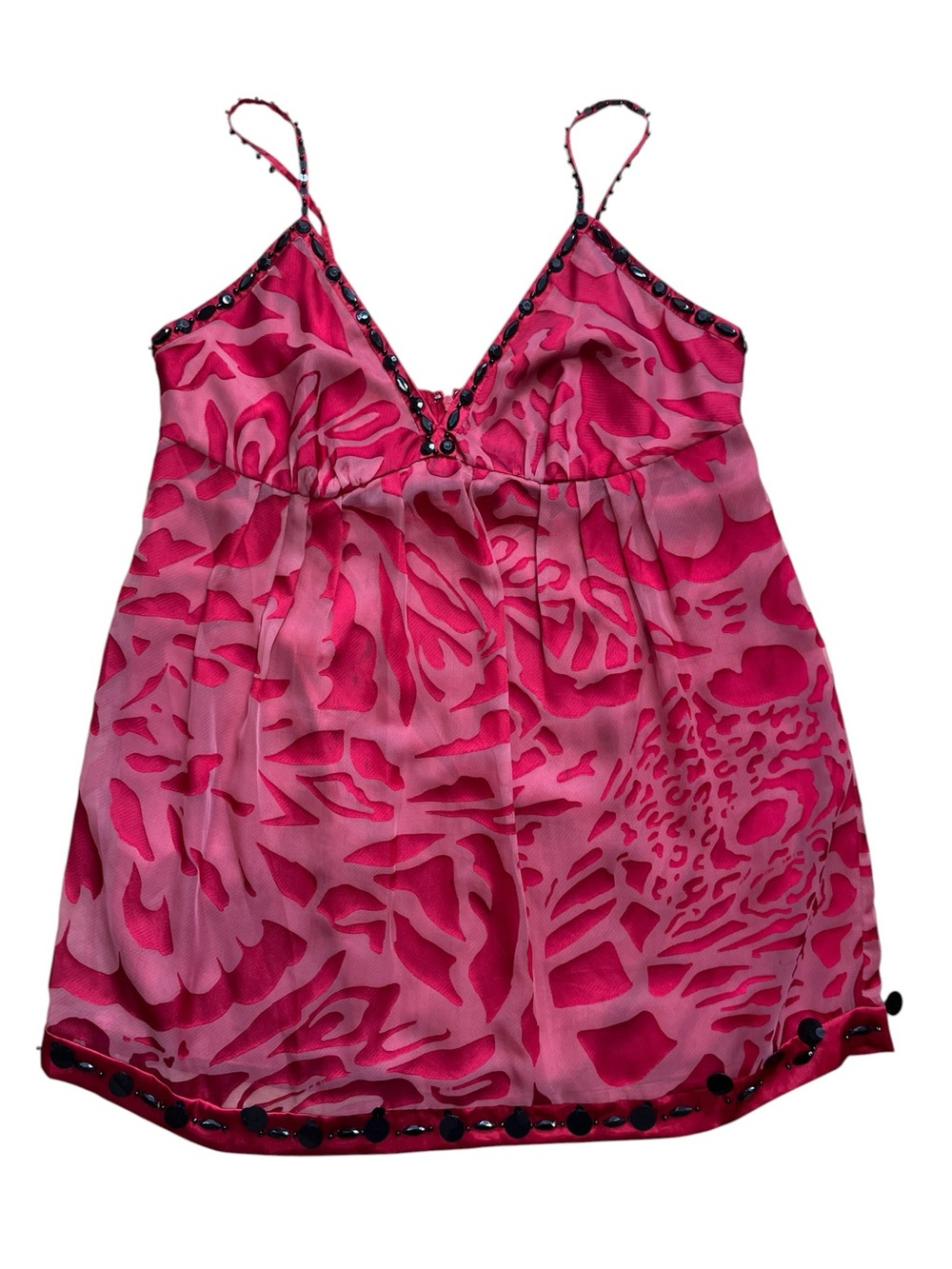 Nicole Miller Red Velvet Burnout Slip Dress Size 14 Y2K Indie Floral Jewel
